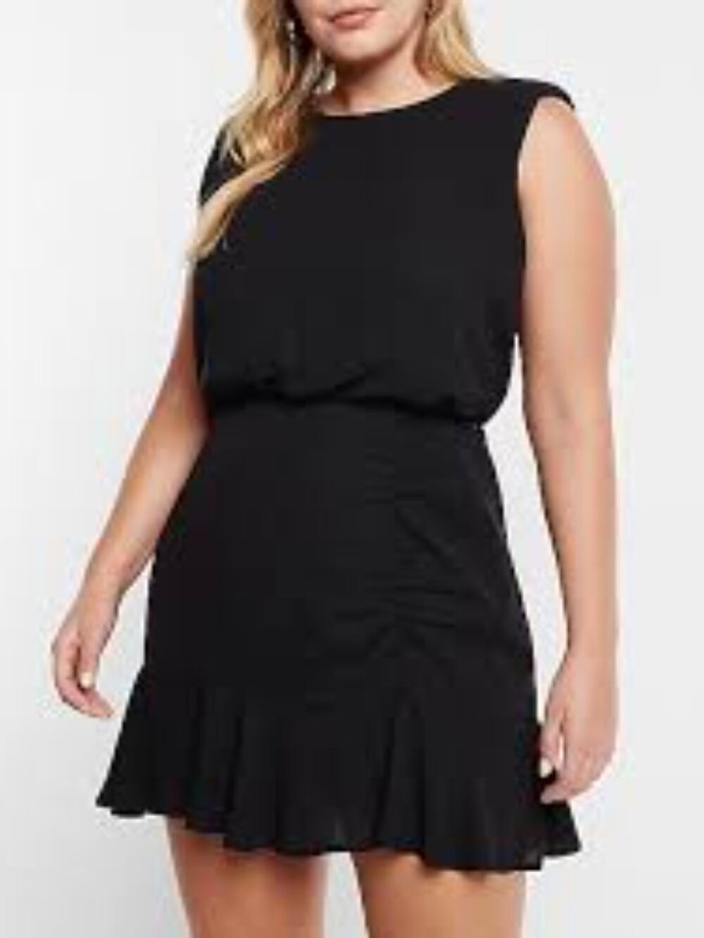 Express Ruched Ruffle Hem Mini Dress - Picture 4 of 10